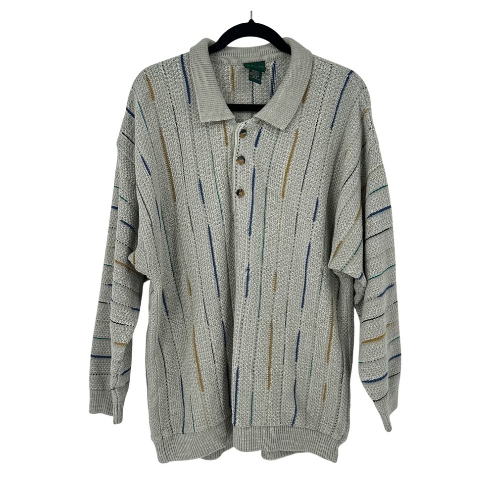 Scandia Woods XL Striped Knit Polo Sweater‎ Henley Dad Grandpa Vintage